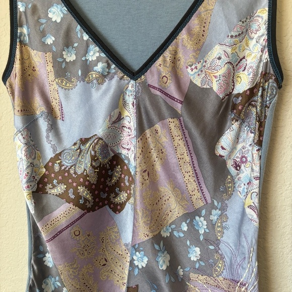 Y2K Silk Patchwork Print V-Neck Cowgirl Western Tank Top 90s Language Brand - Picture 7 of 9